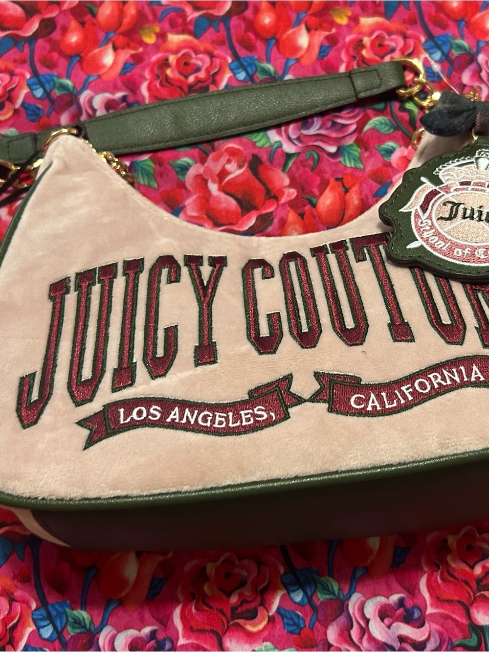 Juicy Couture Pink Velvet Logo Shoulder Bag
